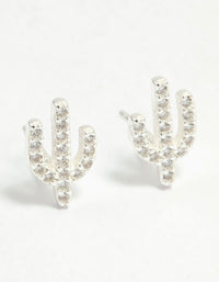 Sterling Silver Cubic Zirconia Pave Cactus Stud Earrings - link has visual effect only