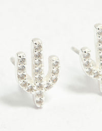 Sterling Silver Cubic Zirconia Pave Cactus Stud Earrings - link has visual effect only