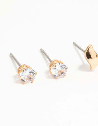 Gold Cubic Zirconia Cross & Stud Earrings 3-Pack - link has visual effect only