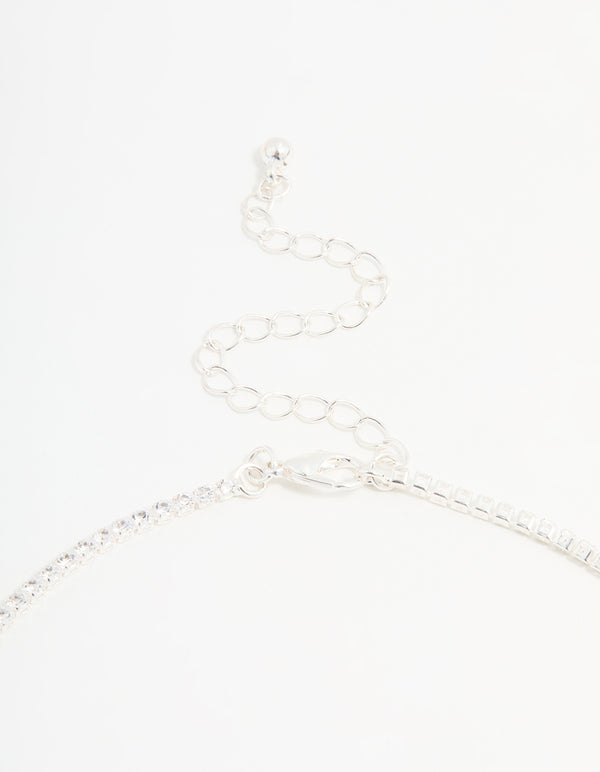 Silver Cubic Zirconia Butterfly Charm Necklace