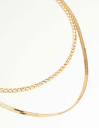 Gold Cubic Zirconia Diamante & Chain Layered Necklace - link has visual effect only