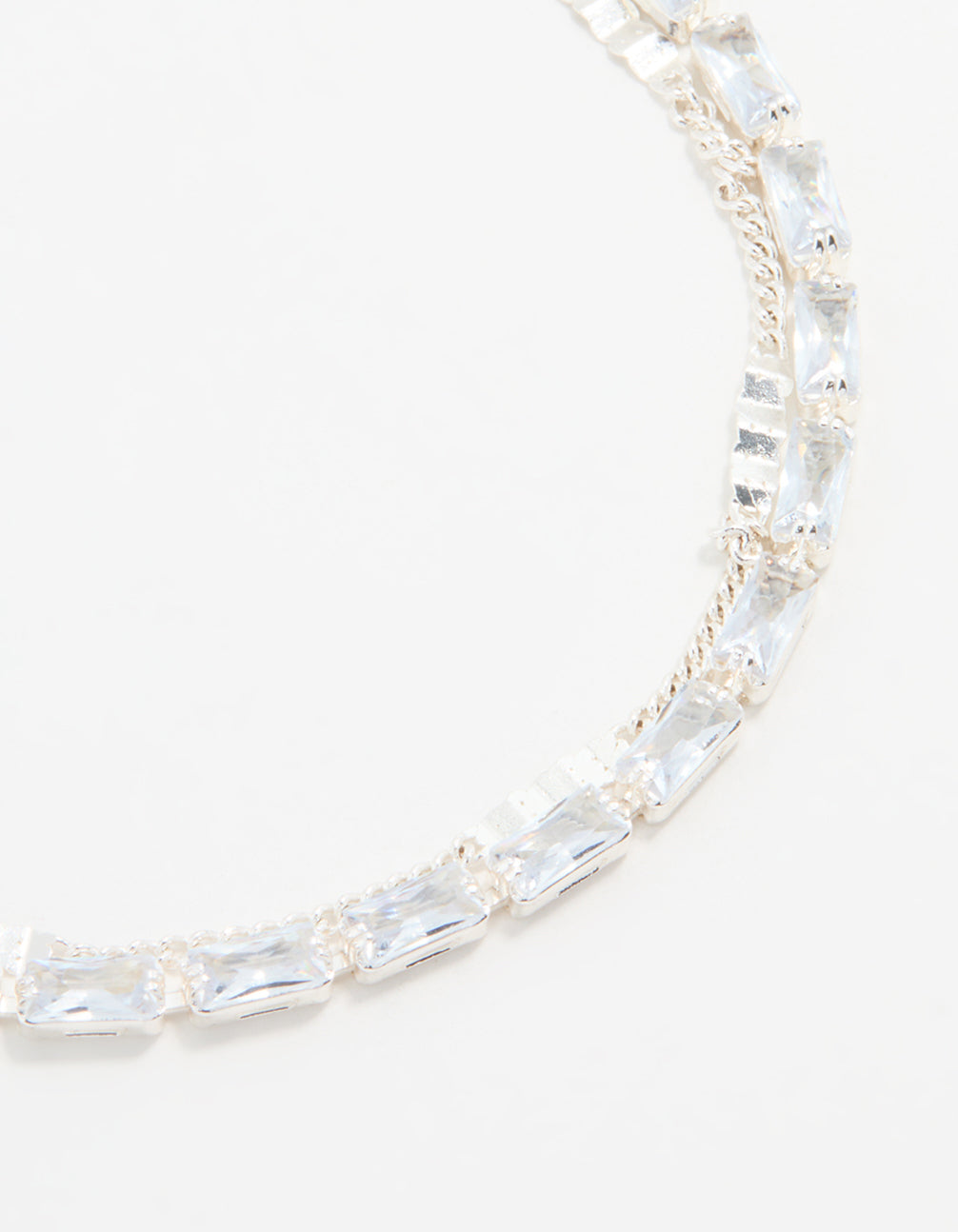 Silver Cubic Zirconia Diamante & Chain Bracelet
