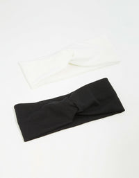 Black & White Ribbed Fabric Twist Stretch Headbands 2-Pack - link has visual effect only
