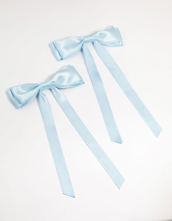 Blue Satin Fabric Scallop Hair Clips 2-Pack