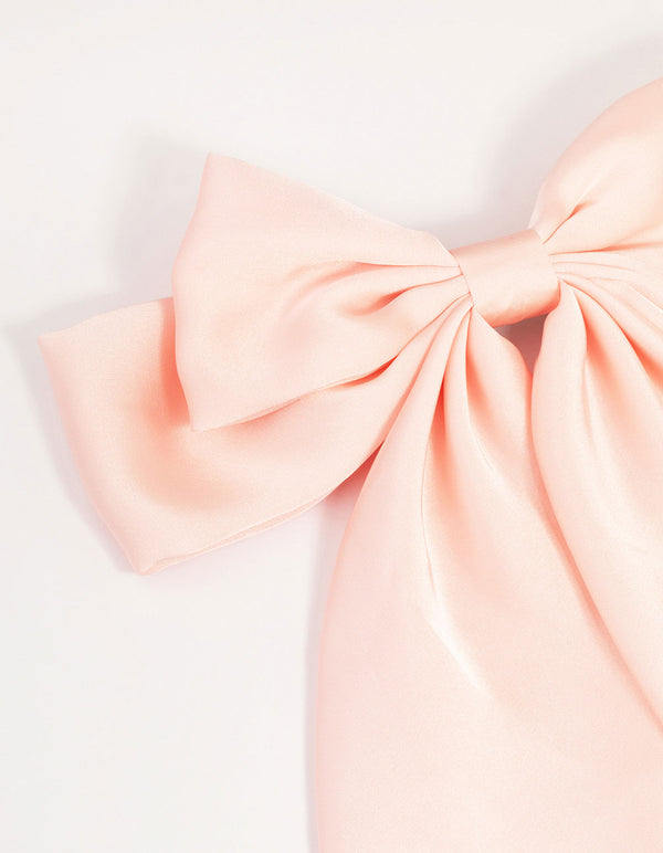 Pink Satin Fabric Bow Hair Clip