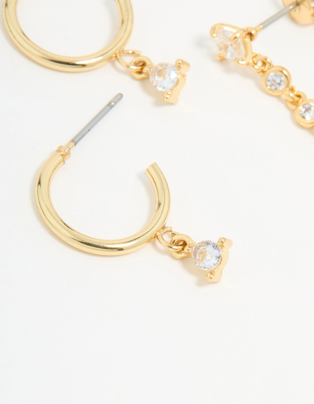 Gold Plated Cubic Zirconia Stud & Chain Earrings 2-Pack