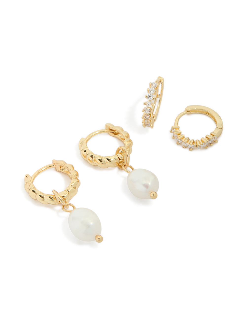 Gold Plated Cubic Zirconia Marquise & Pearl Drop Earrings 2-Pack