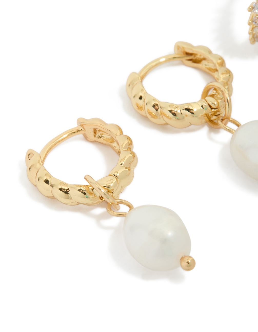 Gold Plated Cubic Zirconia Marquise & Pearl Drop Earrings 2-Pack