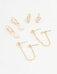 Gold Plated Cubic Zirconia Marquise Freshwater Pearl Earrings 3-Pack - link has visual effect only