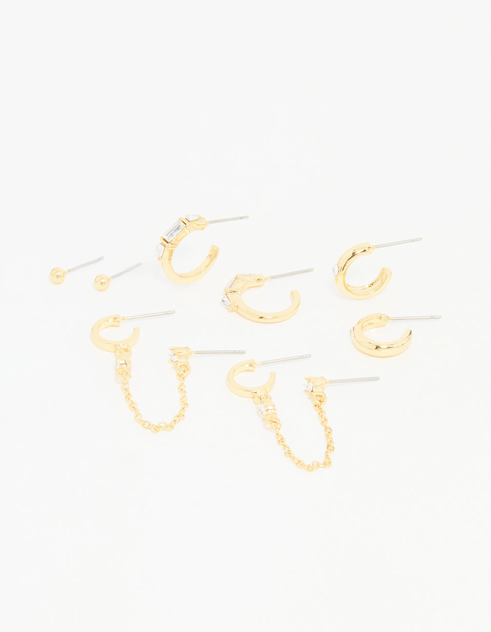 Gold Plated Diamante Hoop & Chain Drop Earrings 5-Pack