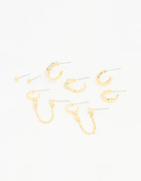 Gold Plated Diamante Hoop & Chain Drop Earrings 5-Pack - link has visual effect only