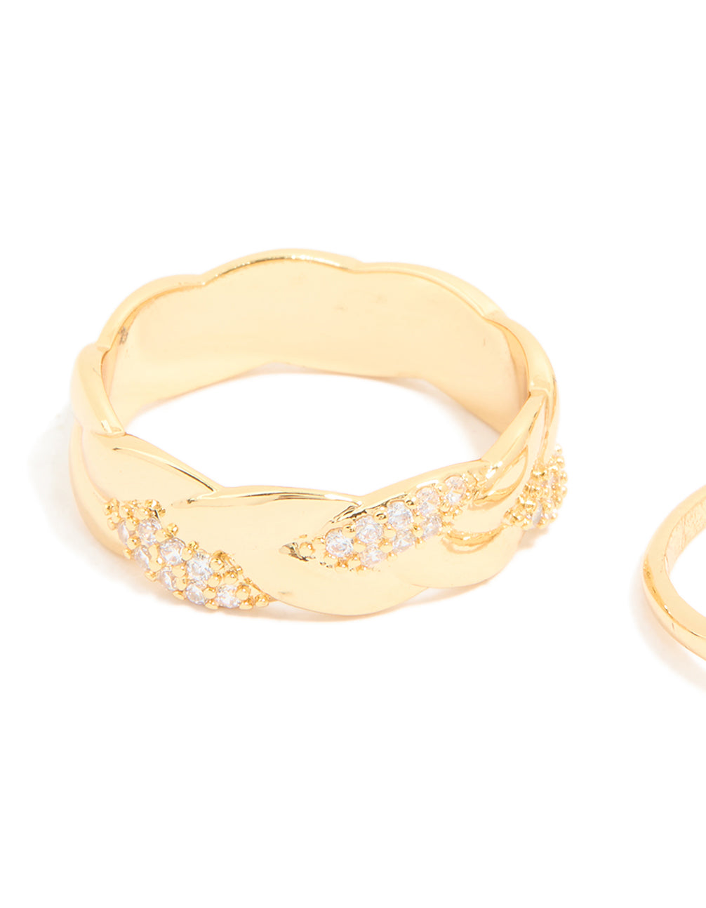 Gold Plated Diamante & Pearl Twisted Rings 4-Pack