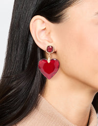 Gold Red Acrylic Heart Drop Earrings - link has visual effect only