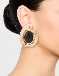 Gold Hammered Black Stone Stud Earrings - link has visual effect only