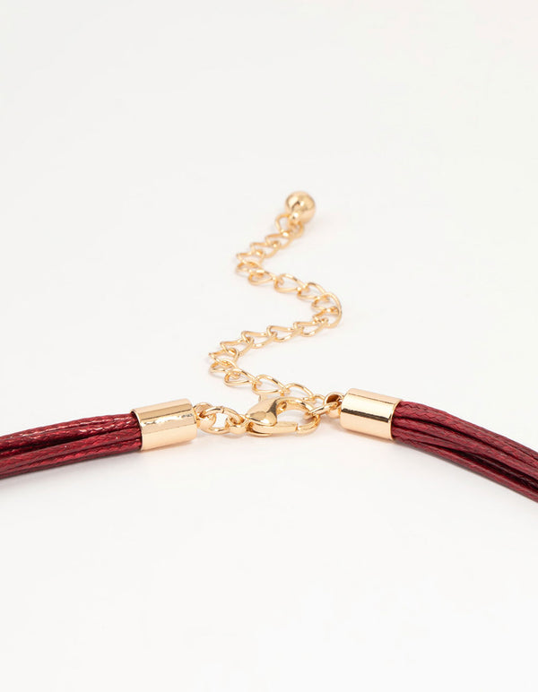 Red Acrylic Puffy Heart Metallic Cord Necklace