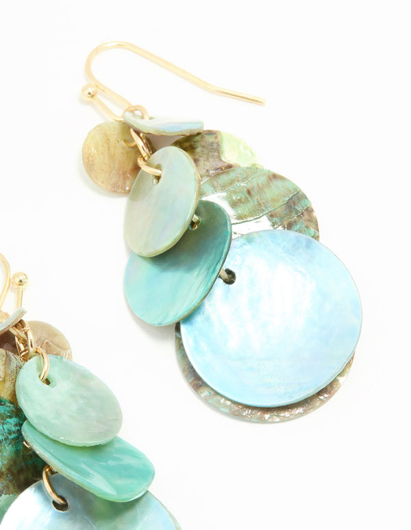 Blue Genuine Shell Layered Disc Drop Earrings
