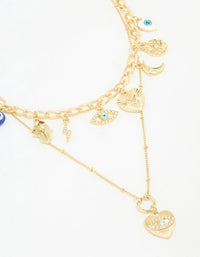 Gold Evil Eye Charm Layered Necklace - link has visual effect only