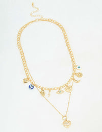 Gold Evil Eye Charm Layered Necklace - link has visual effect only