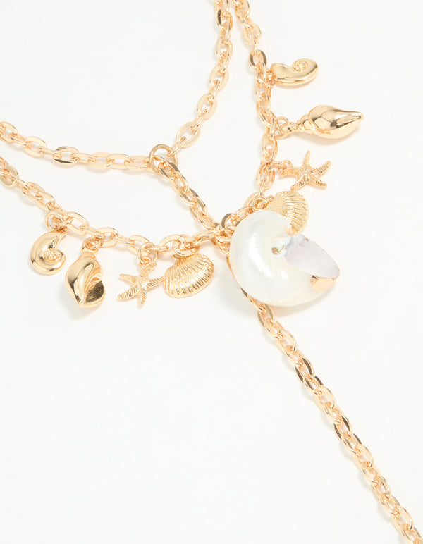 Gold Genuine Shell Charm Y-Necklace