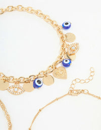 Gold Chain & Evil Eye Charm Bracelets 3-Pack - link has visual effect only