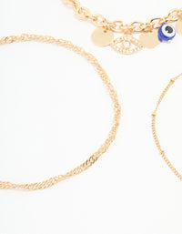Gold Chain & Evil Eye Charm Bracelets 3-Pack - link has visual effect only