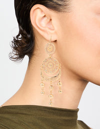 Gold Patterned Tassel Drop Earrings - link has visual effect only