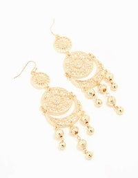 Gold Patterned Tassel Drop Earrings - link has visual effect only