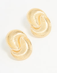 Gold Ribbed Swirl Small Stud Earrings - link has visual effect only