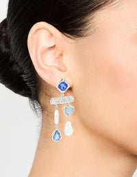 Silver Pearl Molten Blue Diamante Drop Earrings - link has visual effect only