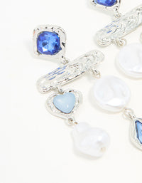 Silver Pearl Molten Blue Diamante Drop Earrings - link has visual effect only