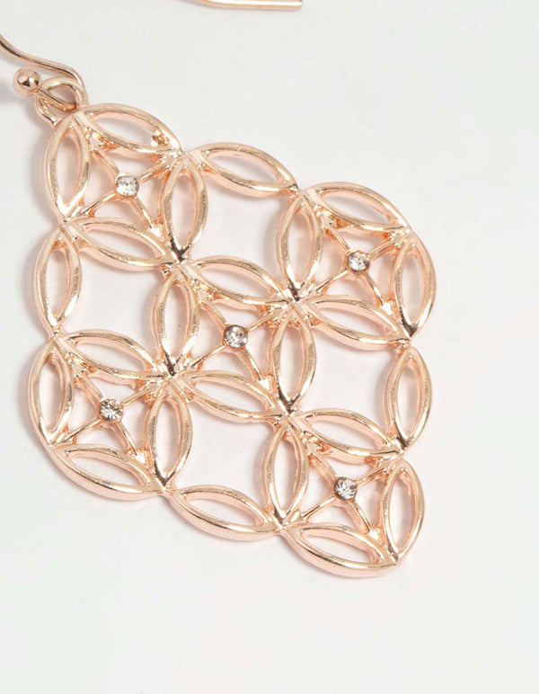 Rose Gold Diamante Patterned Drop Earrings