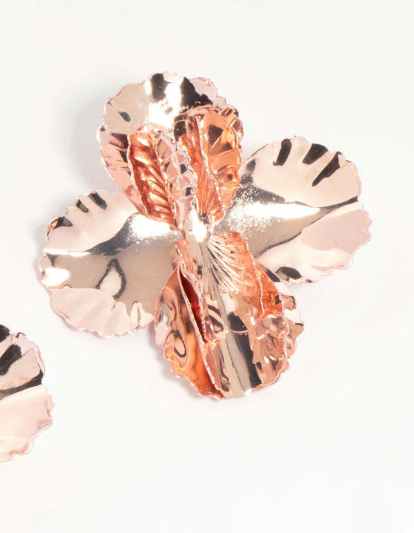 Rose Gold Hammered Flower Stud Earrings