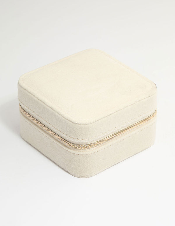 Cream Suede Small Square Jewellery Case