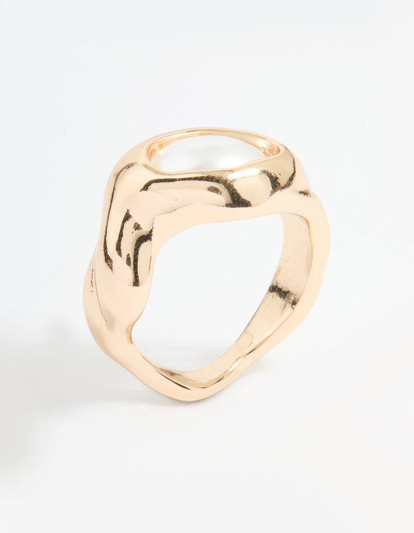 Gold Pearl Molten Circle Ring