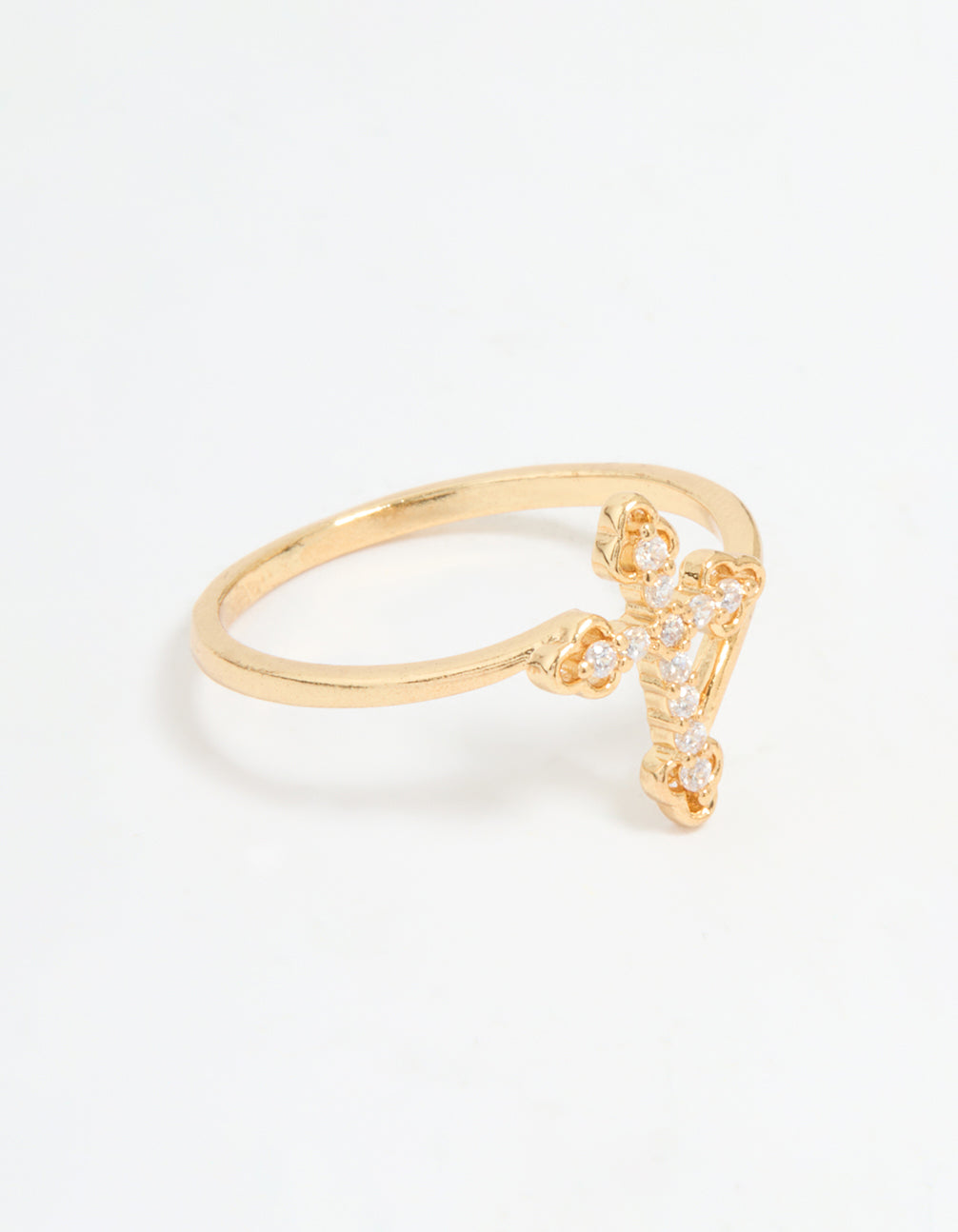 Gold Plated Cubic Zirconia Cross Ring
