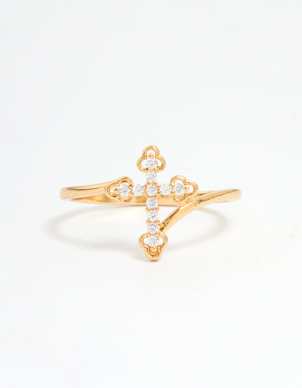Gold Plated Cubic Zirconia Cross Ring