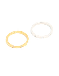Waterproof Mixed Plated Stainless Steel Cubic Zirconia Rings 2-Pack - link has visual effect only
