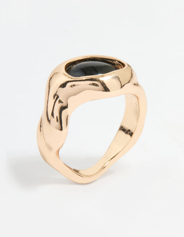 Gold Black Stone Molten Circle Ring