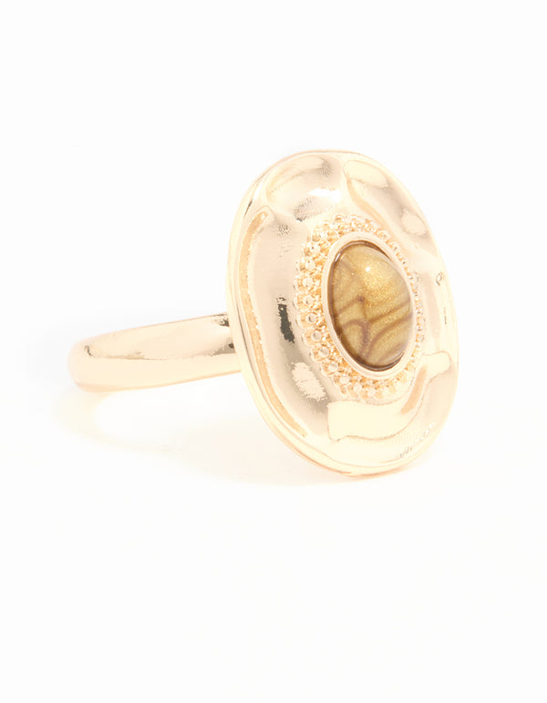 Gold Stone Oval Statement Ring