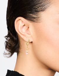 Waterproof Gold Plated Stainless Steel Pearl Heart Drop Huggie Earrings - link has visual effect only