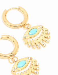 Waterproof Gold Plated Stainless Steel Fan Evil Eye Drop Earrings - link has visual effect only