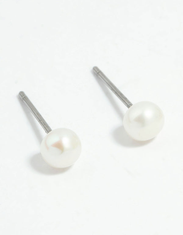 Waterproof Gold Plated Stainless Steel Dainty Pearl Earrings 2-Pack