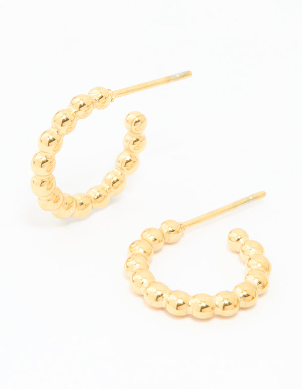 Waterproof Gold Plated Stainless Steel Hand & Bubble Huggie Earrings 2-Pack