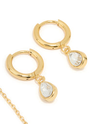 Waterproof Gold Plated Stainless Steel Cubic Zirconia Chain Droplet Earrings 2-Pack - link has visual effect only