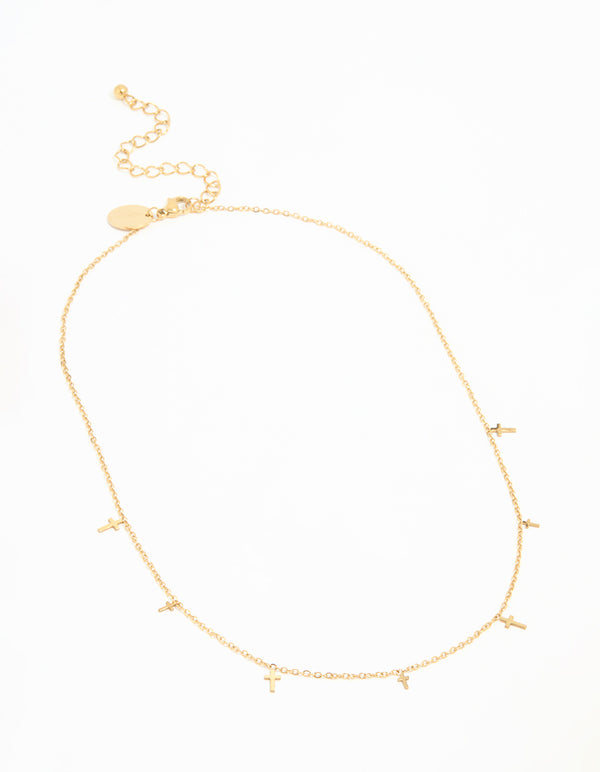 Waterproof Gold Plated Stainless Steel Cross Charms Necklace