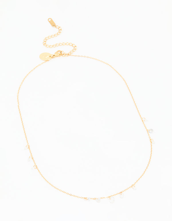 Waterproof Gold Plated Stainless Steel Cubic Zirconia Charms Necklace