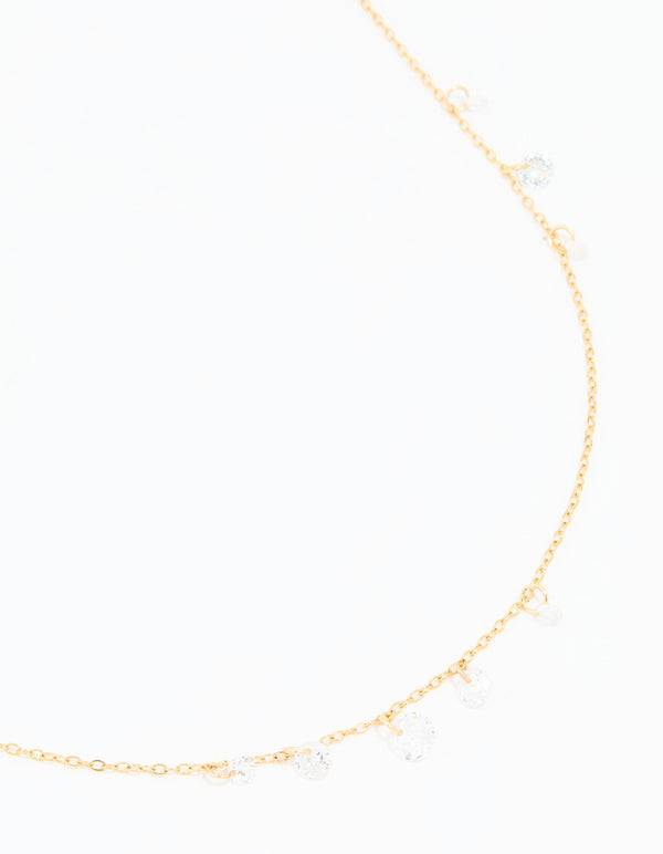 Waterproof Gold Plated Stainless Steel Cubic Zirconia Charms Necklace