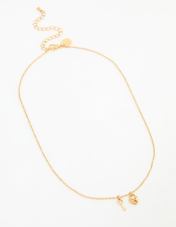Waterproof Gold Plated Stainless Steel Heart Key Necklace