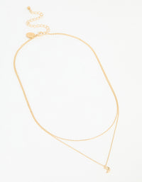 Waterproof Gold Plated Stainless Steel Moon Pendant Layered Necklace - link has visual effect only