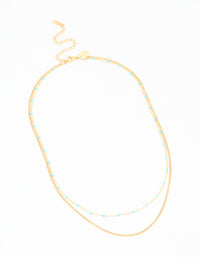Waterproof Gold Plated Stainless Steel Beaded Layered Necklace - link has visual effect only